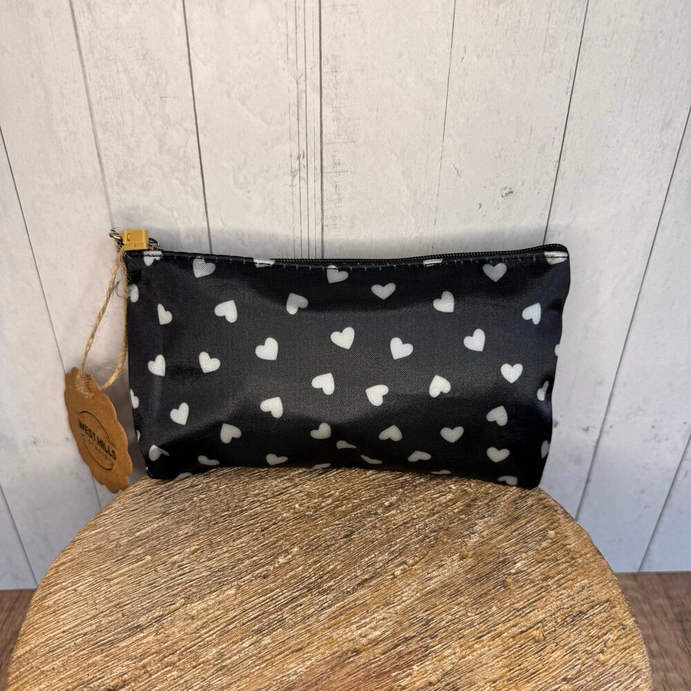 Black White Hearts Makeup Bag Travel Bag Accessory Vacation Pencil Pouch